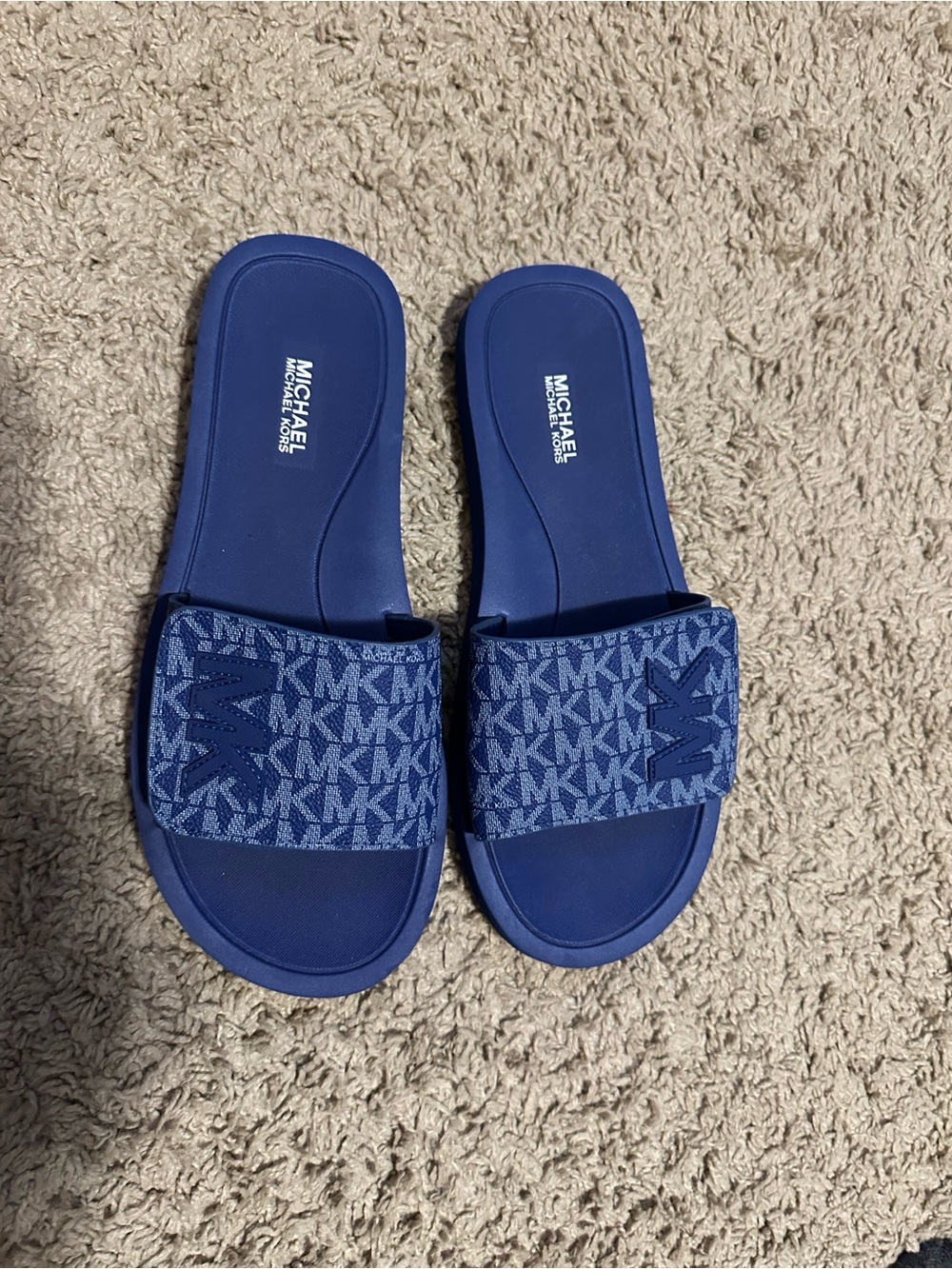 Michael Kors Navy Blue MK Logo Slide Sandals